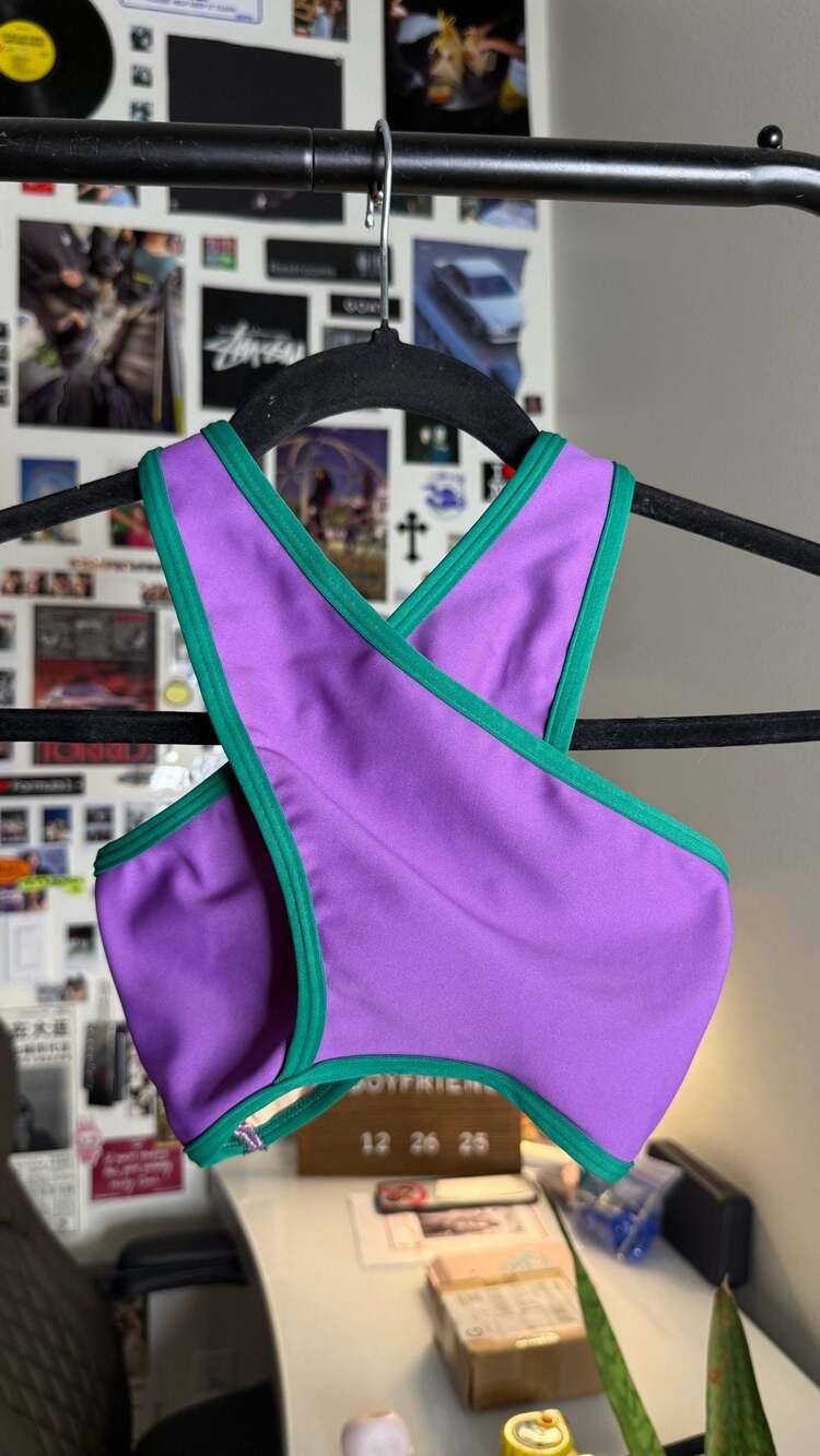 Five Dancewear Purple and Green Motiv8 Bra Top YXL